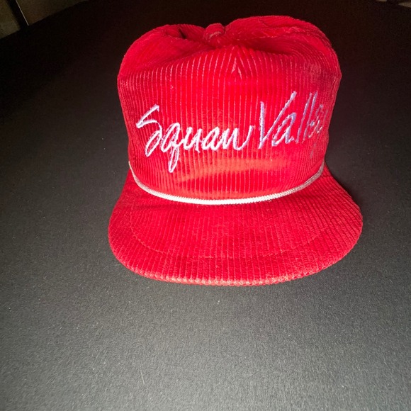 VTG 70s Squaw Valley Hat Snapback Red Corduroy California Headwear Skiwear USA